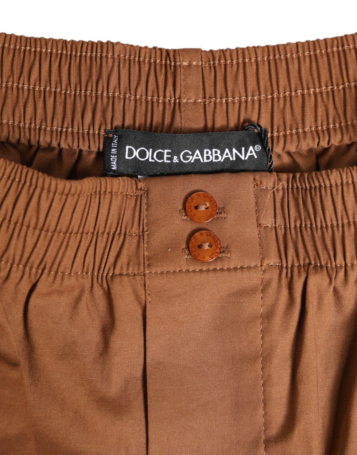 Dolce & Gabbana Brown Cotton Boxer Waistband Short Swimwear