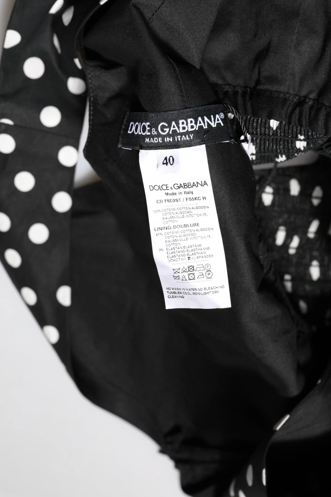 Robe à col en V en coton noir et blanc à pois Dolce &amp; Gabbana