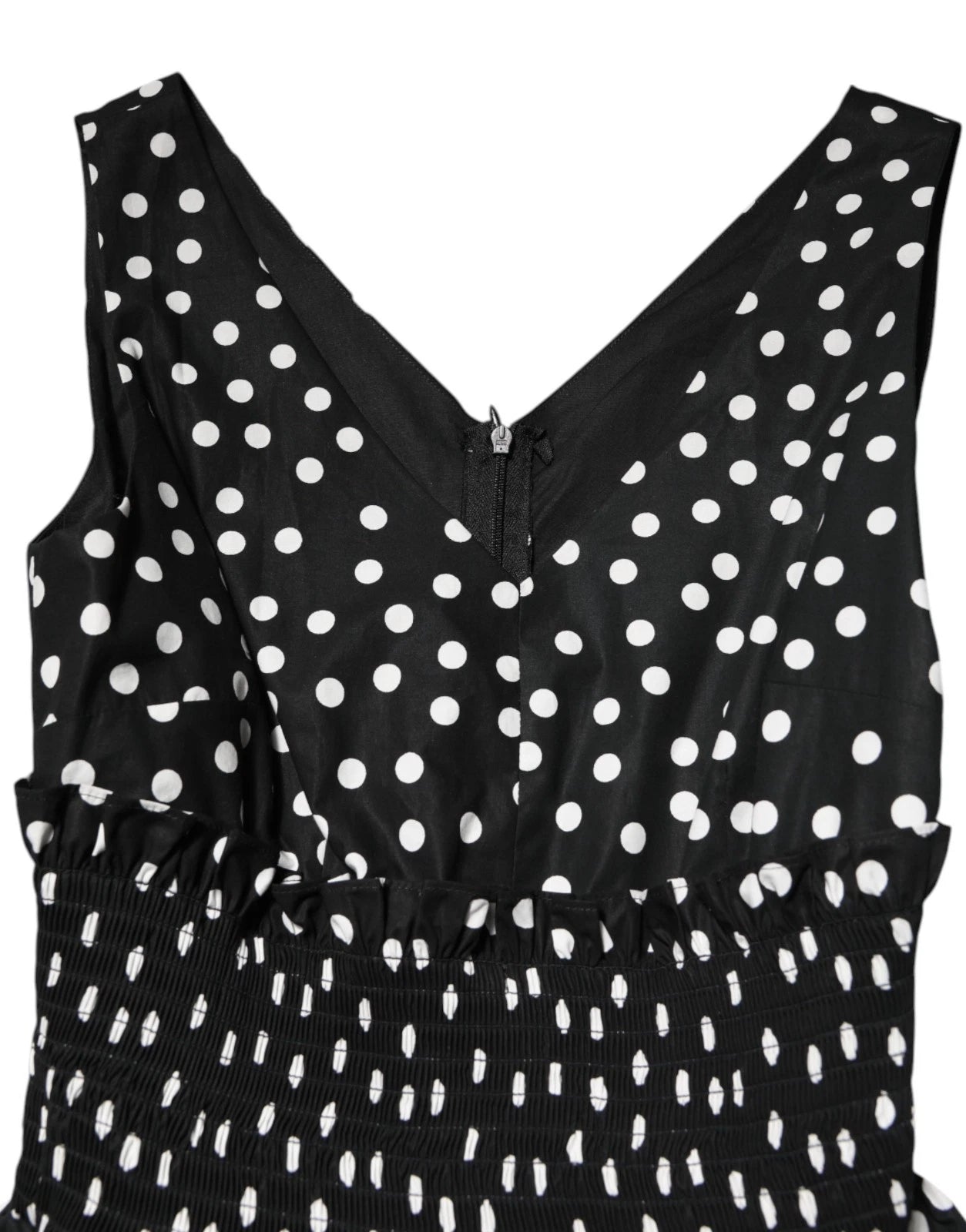 Robe à col en V en coton noir et blanc à pois Dolce &amp; Gabbana