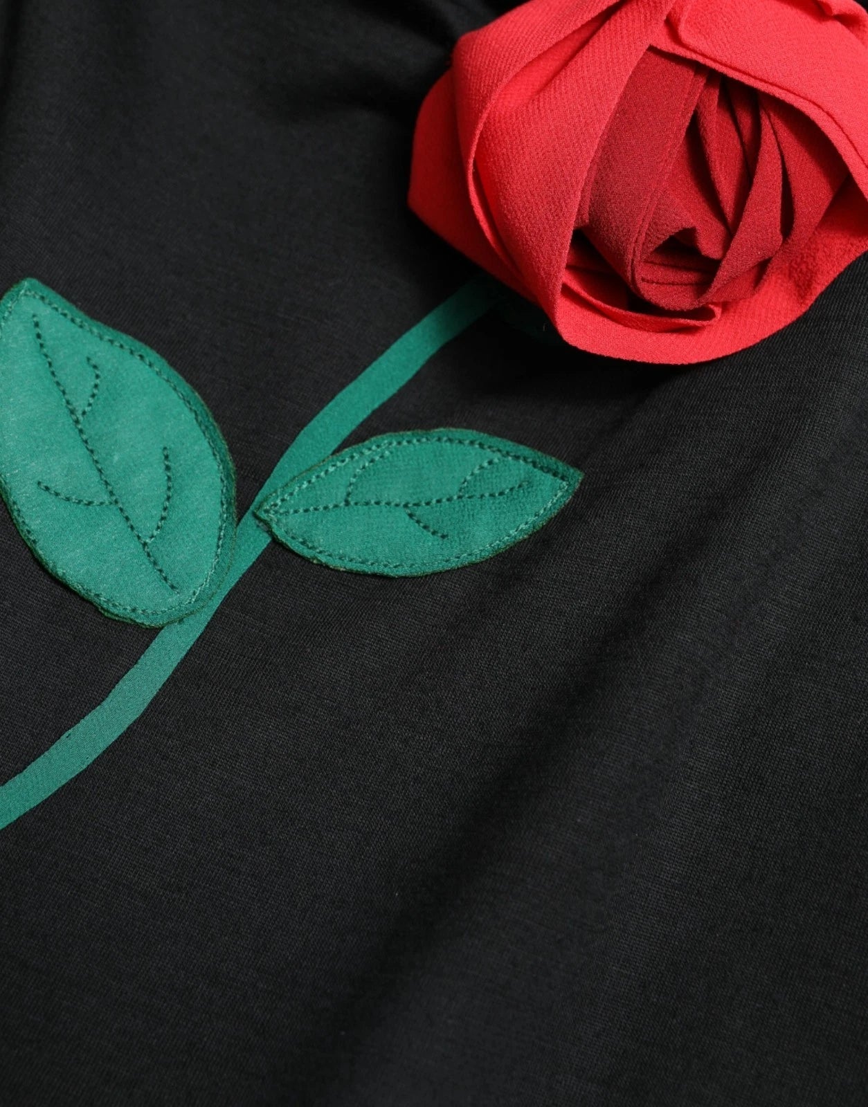 Robe sans manches en laine noire à appliqués roses Dolce &amp; Gabbana