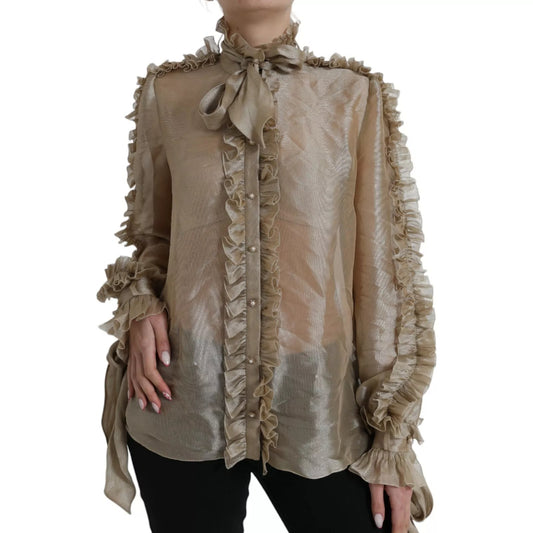 Chemisier à volants et col Ascot doré Dolce &amp; Gabbana