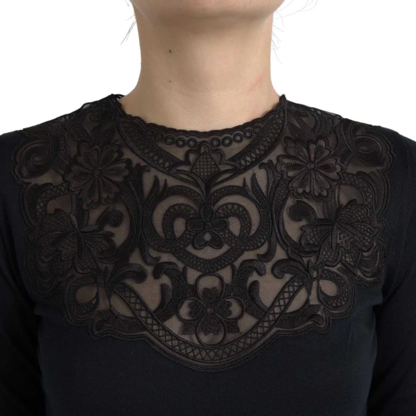 Chemisier à manches longues en dentelle de soie noire Dolce &amp; Gabbana
