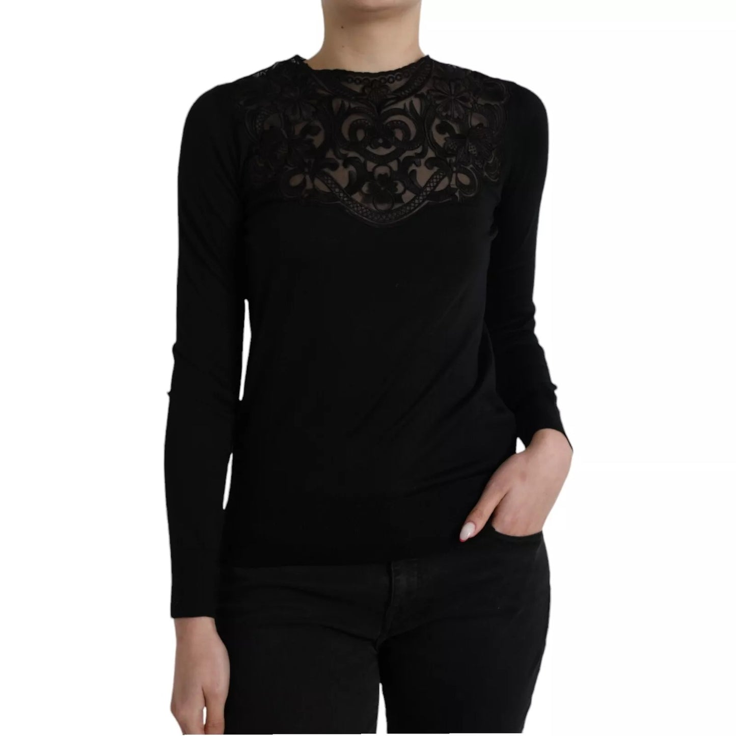 Chemisier à manches longues en dentelle de soie noire Dolce &amp; Gabbana