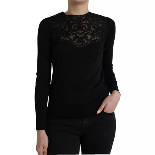 Chemisier à manches longues en dentelle de soie noire Dolce &amp; Gabbana