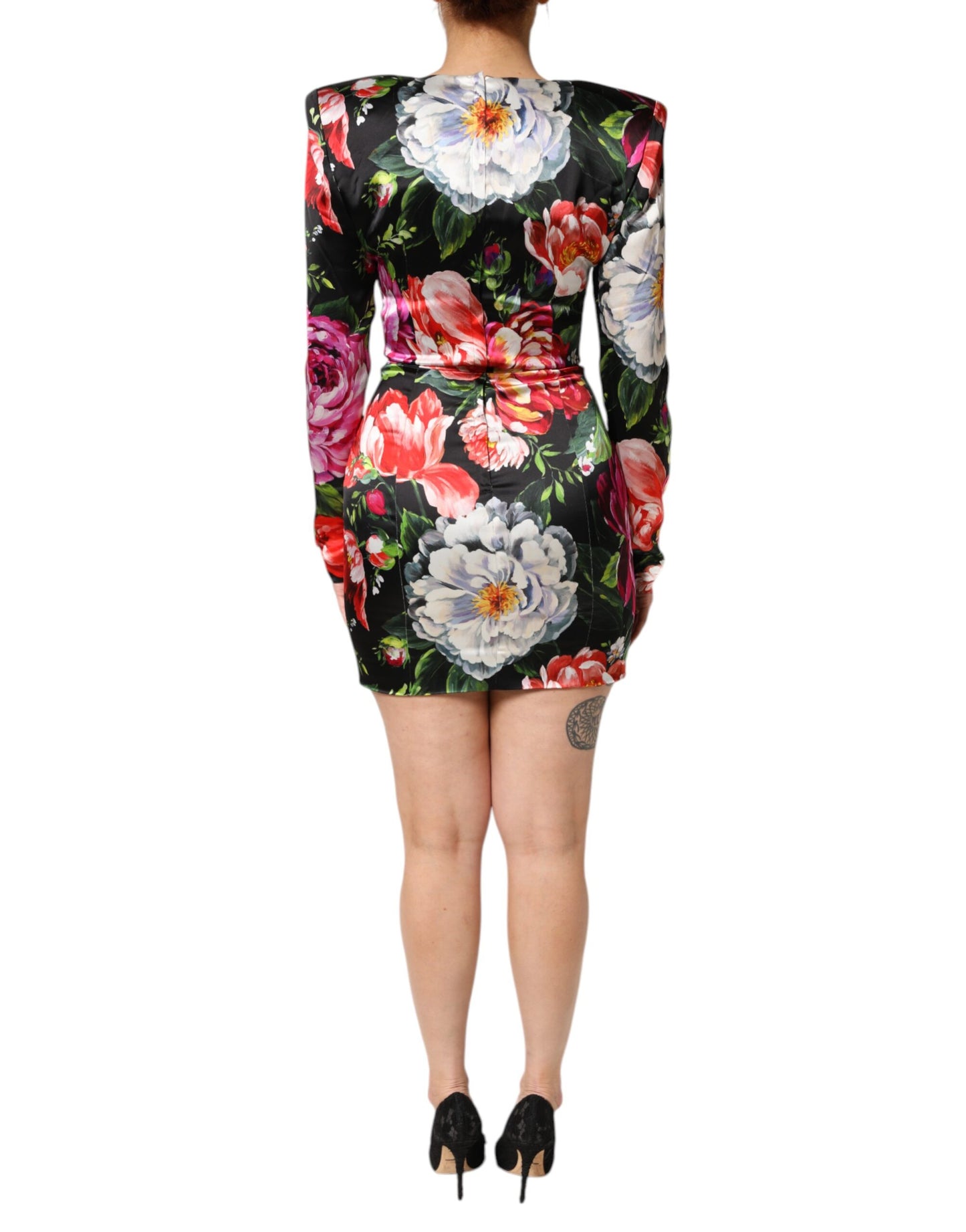 Robe moulante courte noire à fleurs peintes Dolce &amp; Gabbana