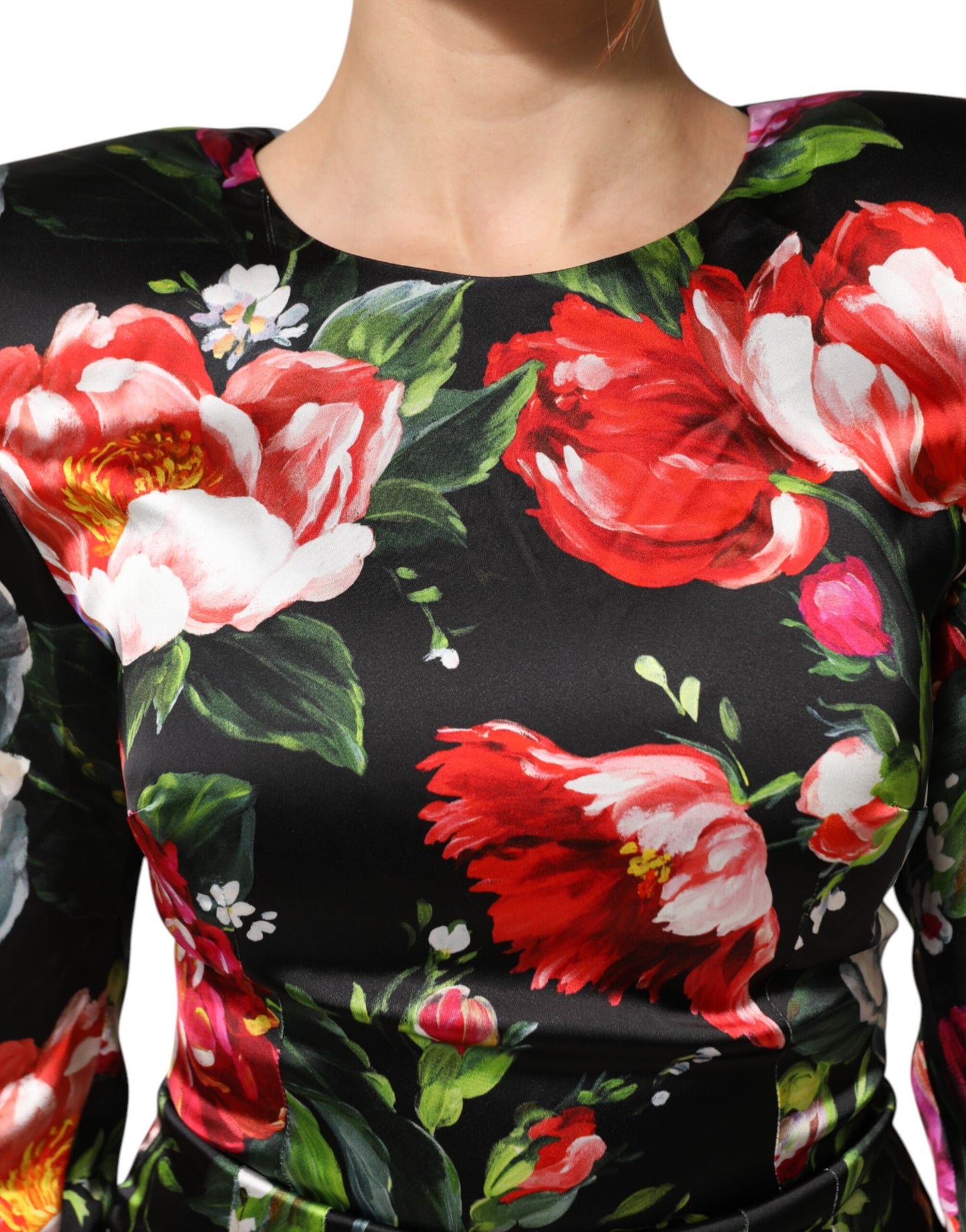 Robe moulante courte noire à fleurs peintes Dolce &amp; Gabbana