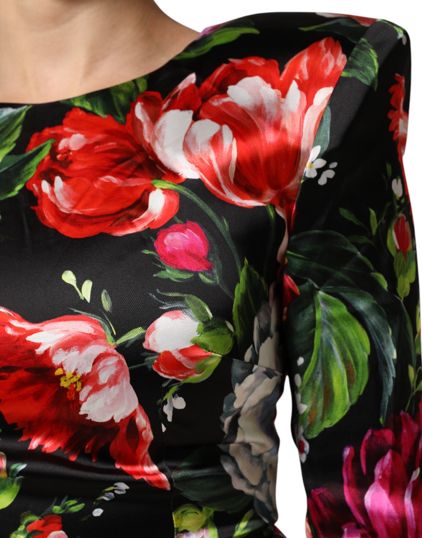 Robe moulante courte noire à fleurs peintes Dolce &amp; Gabbana