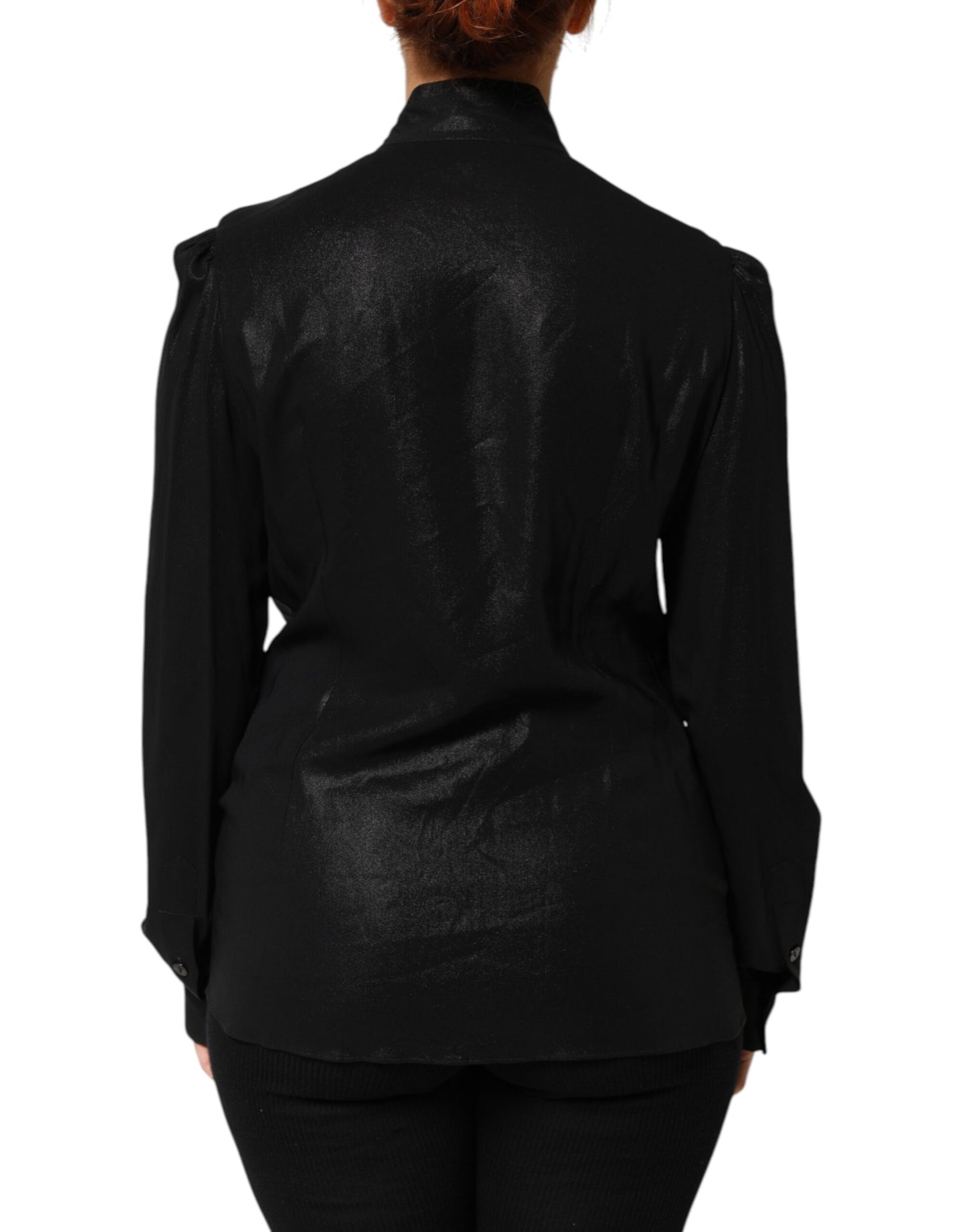 Chemisier à manches longues et col noué en viscose noire Dolce &amp; Gabbana