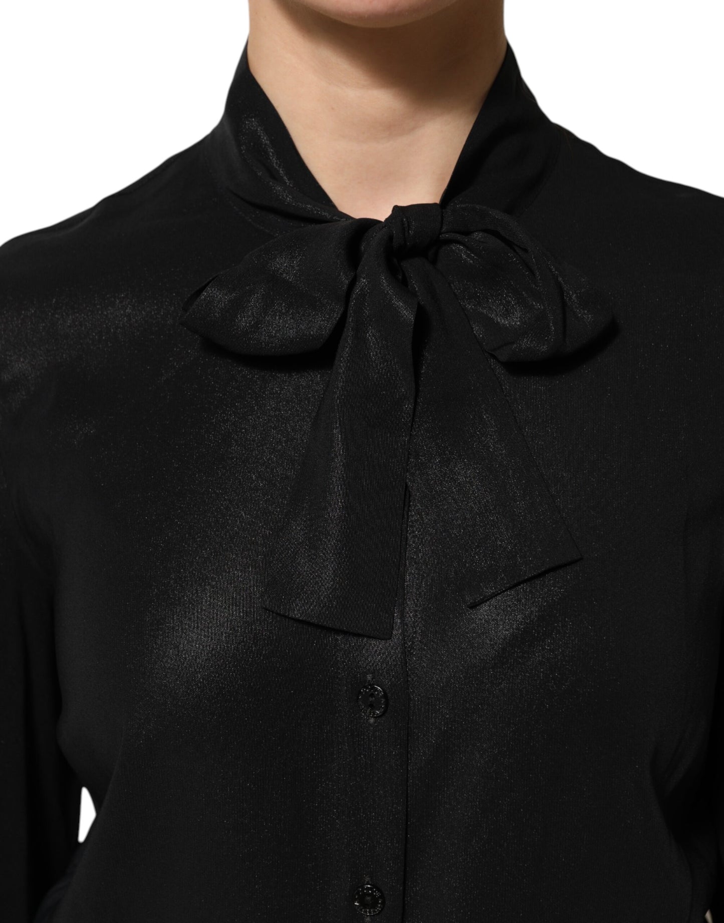 Chemisier à manches longues et col noué en viscose noire Dolce &amp; Gabbana
