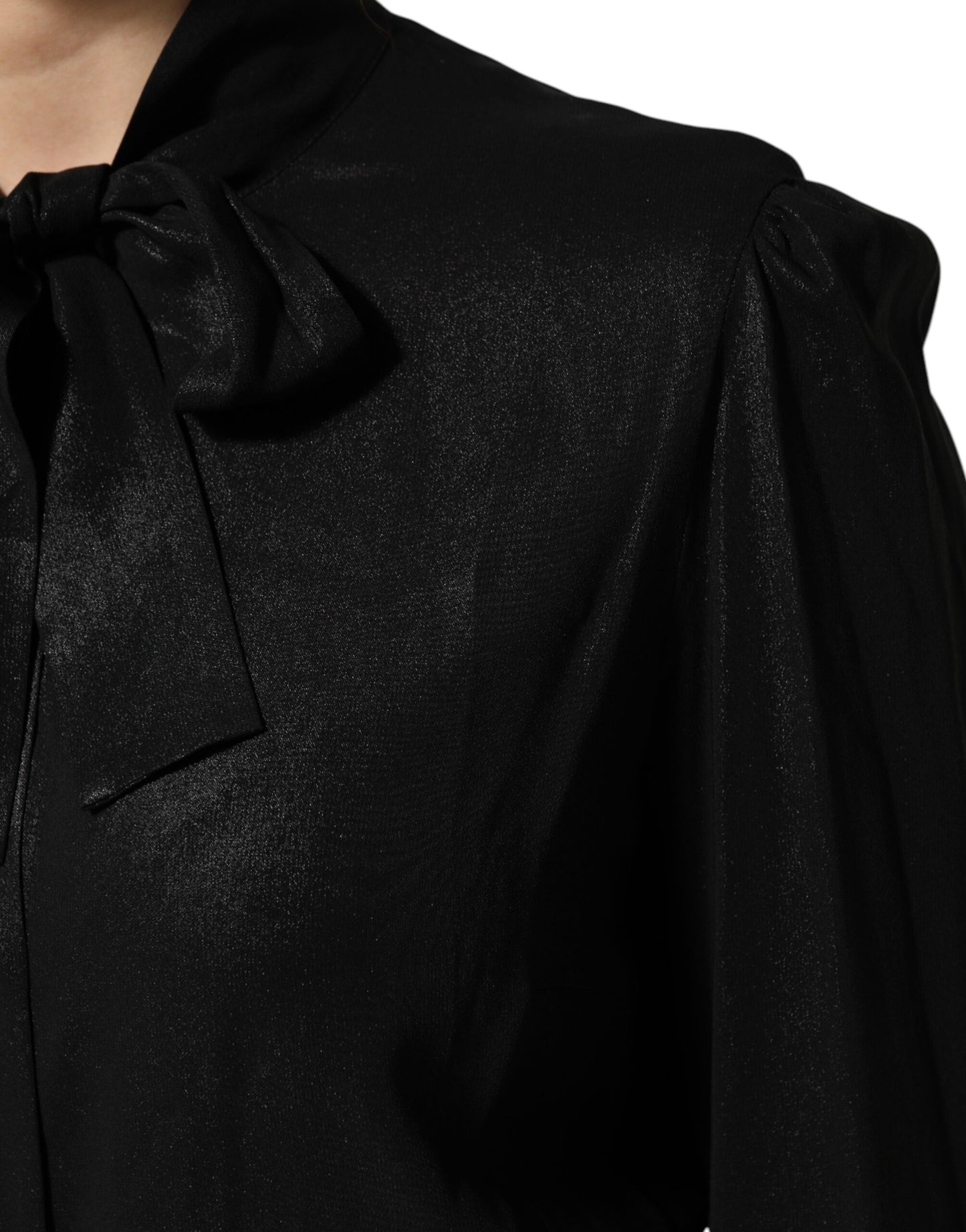 Chemisier à manches longues et col noué en viscose noire Dolce &amp; Gabbana