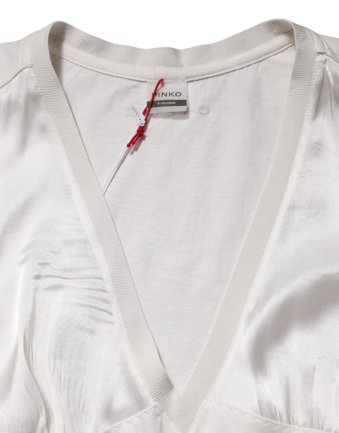 PINKO Weißes Damen-Top aus Seidenmischung mit Spitzenbesatz und V-Ausschnitt