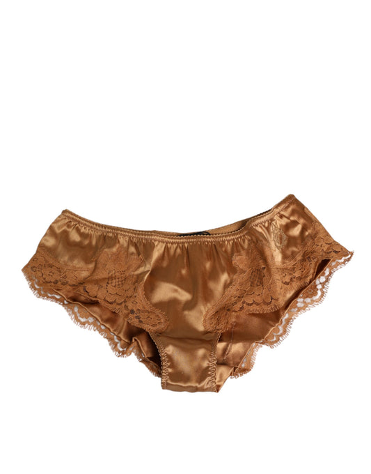 Culotte en satin de soie et dentelle marron Dolce &amp; Gabbana