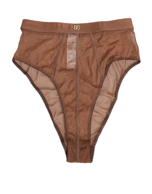 Dolce &amp; Gabbana – Braune Slips aus transparentem Netzstoff mit hoher Taille