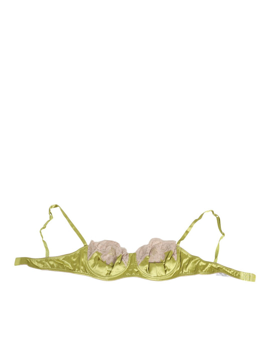 Dolce &amp; Gabbana – Gepolsterte Balconnet-Unterhose aus Seidensatin und Spitze in Limettengrün