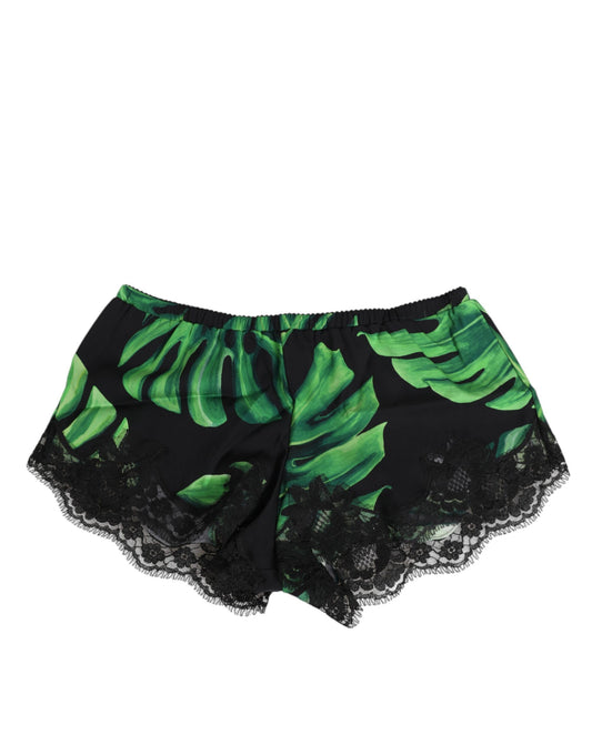 Sous-vêtements en dentelle à imprimé tropical noir et vert Dolce &amp; Gabbana