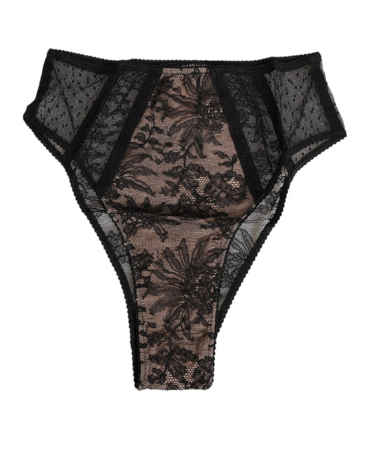 Sous-vêtements taille haute en maille transparente et dentelle florale noire Dolce &amp; Gabbana