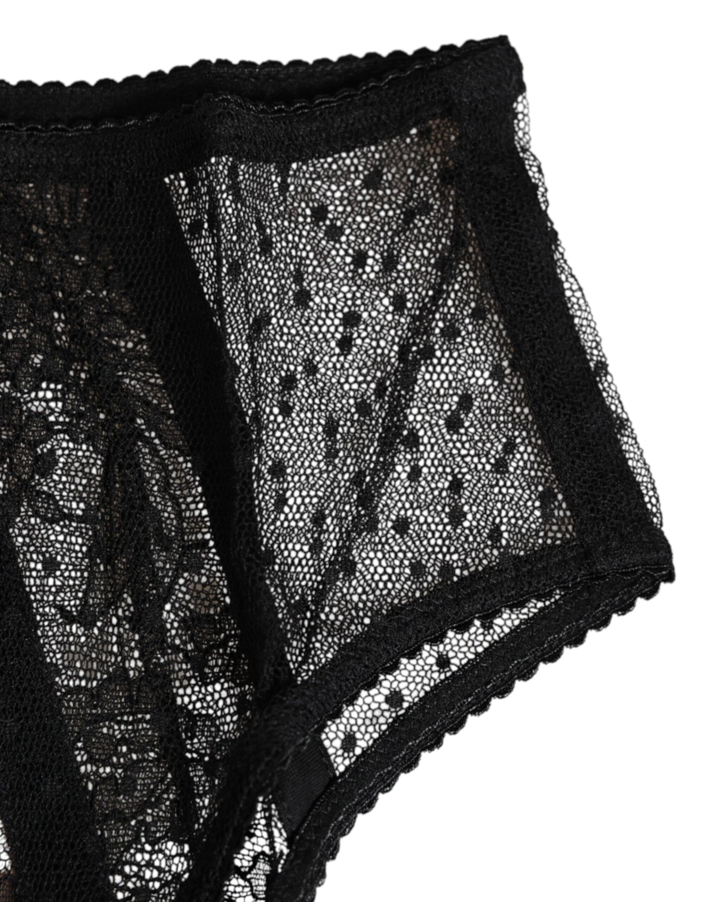 Sous-vêtements taille haute en maille transparente et dentelle florale noire Dolce &amp; Gabbana