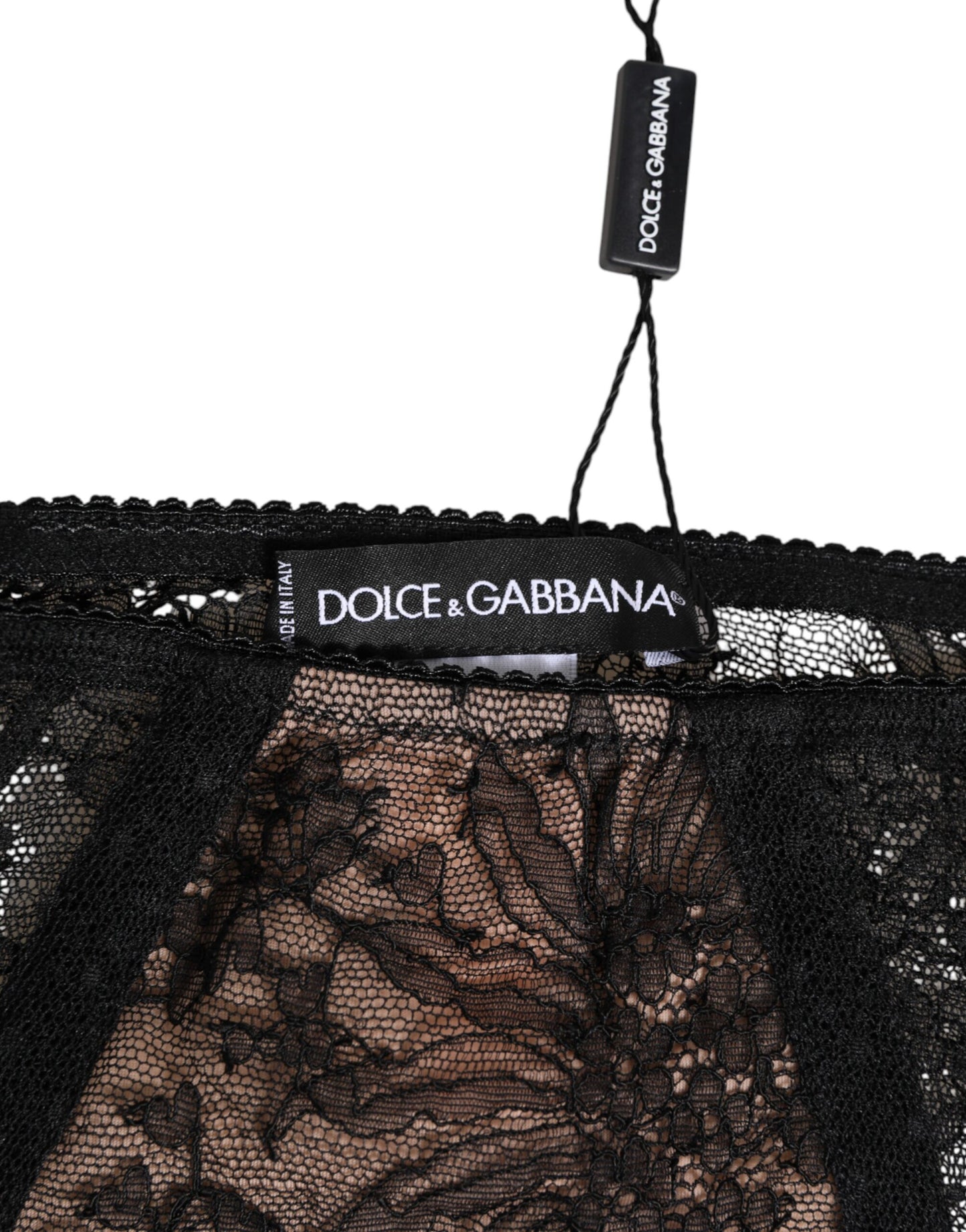 Sous-vêtements taille haute en maille transparente et dentelle florale noire Dolce &amp; Gabbana