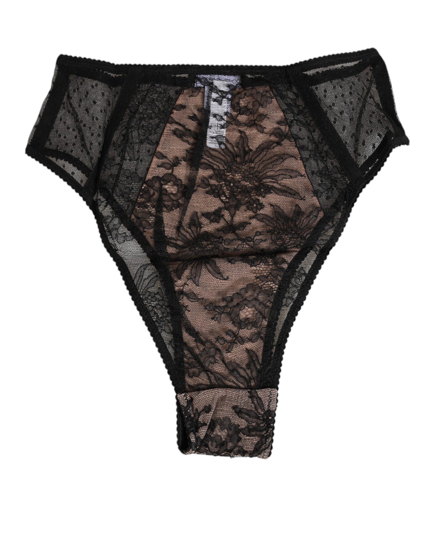 Sous-vêtements taille haute en maille transparente et dentelle florale noire Dolce &amp; Gabbana