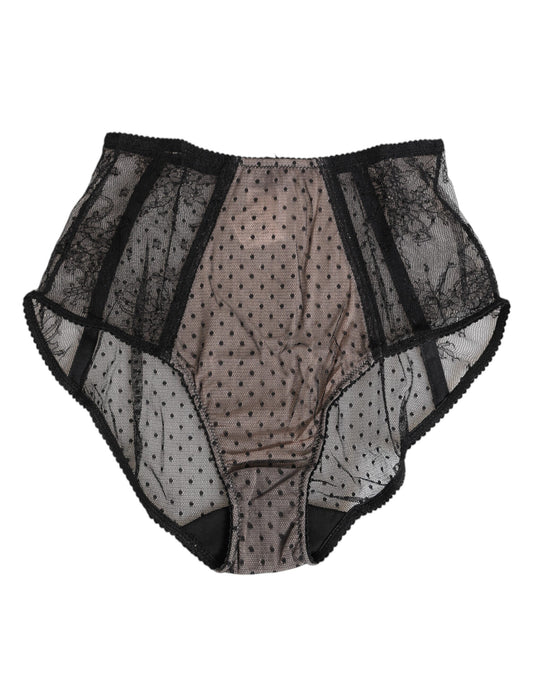 Sous-vêtements taille haute en dentelle noire transparente à pois Dolce &amp; Gabbana