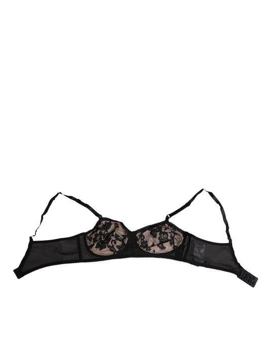 Soutien-gorge transparent en dentelle florale noire nude Dolce &amp; Gabbana