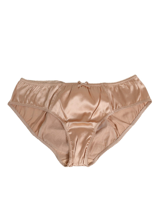 Dolce &amp; Gabbana – Unterwäsche aus Seidensatin mit Schleife und Spitzenbesatz in Nude-Beige