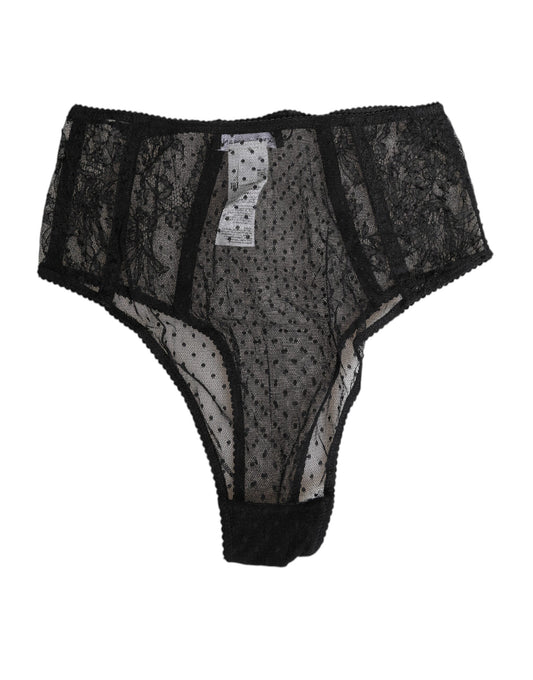Sous-vêtements taille haute en maille à pois et dentelle noire Dolce &amp; Gabbana