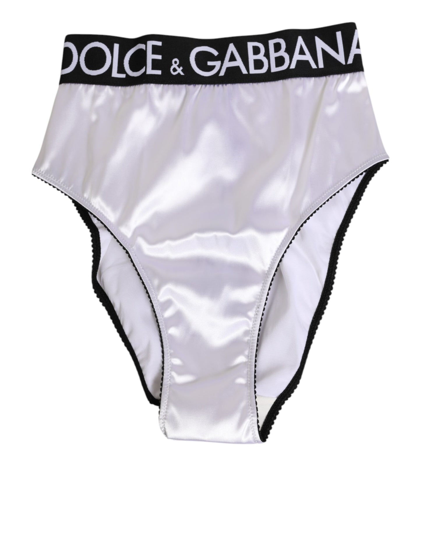 Sous-vêtements Dolce &amp; Gabbana en satin blanc taille haute avec logo noir pour femme