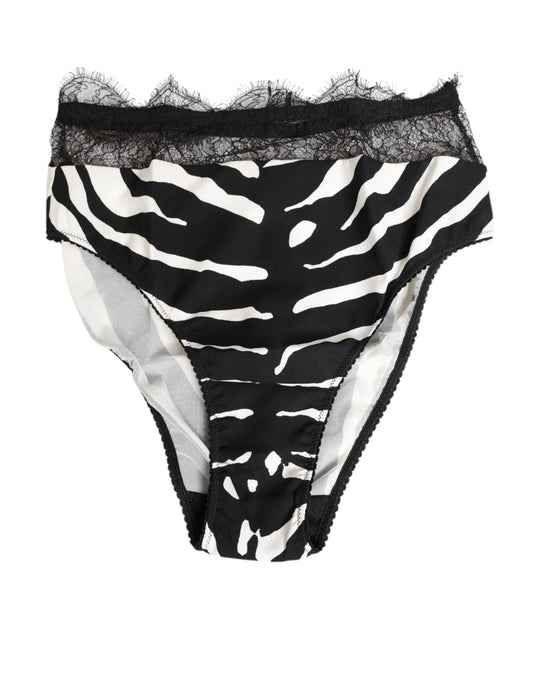 Culotte haute Dolce &amp; Gabbana à imprimé zèbre noir et blanc avec bordure en dentelle
