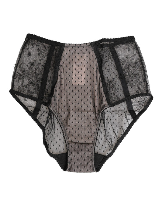 Sous-vêtements taille haute en dentelle noire transparente à pois Dolce &amp; Gabbana