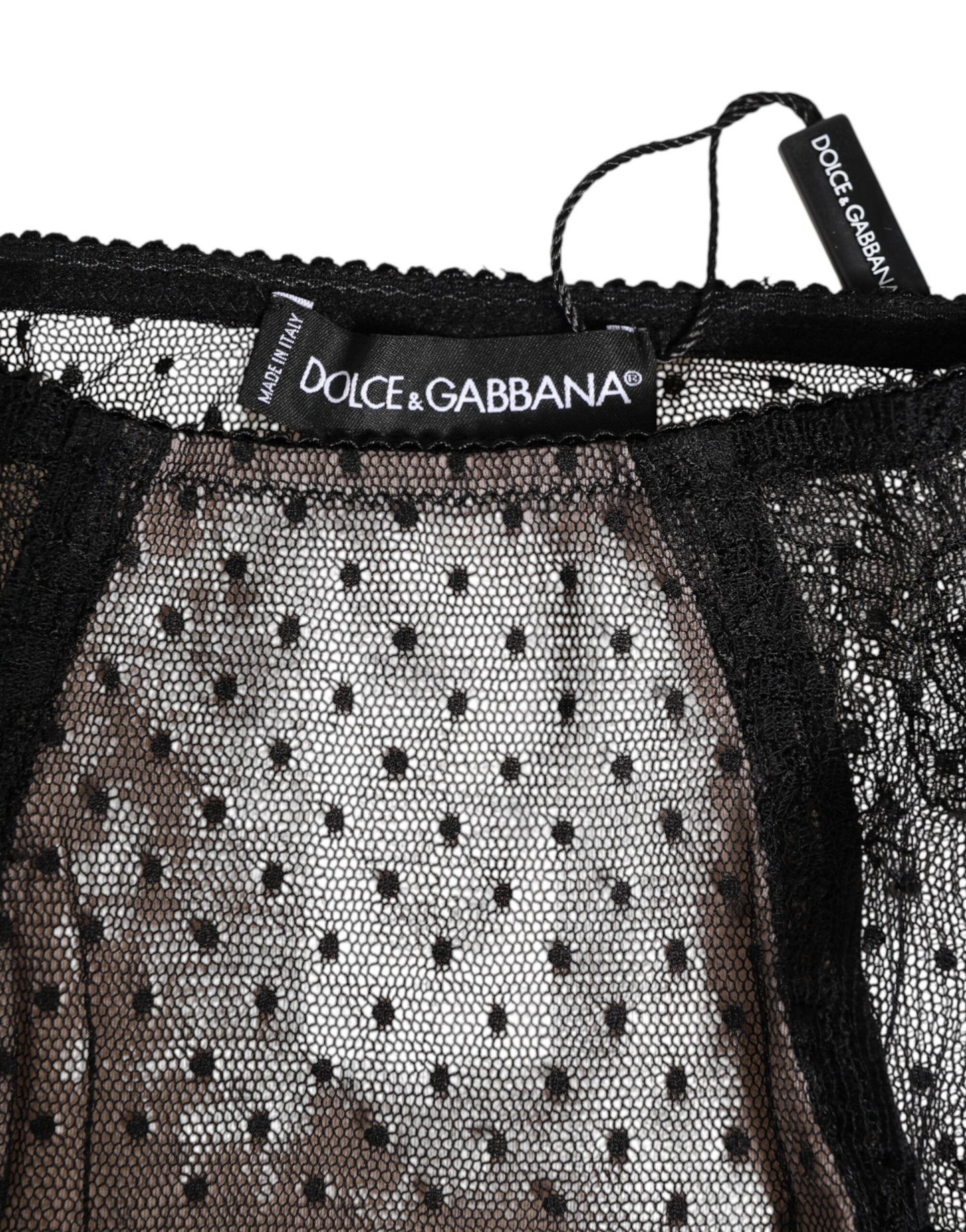 Sous-vêtements taille haute en dentelle noire transparente à pois Dolce &amp; Gabbana