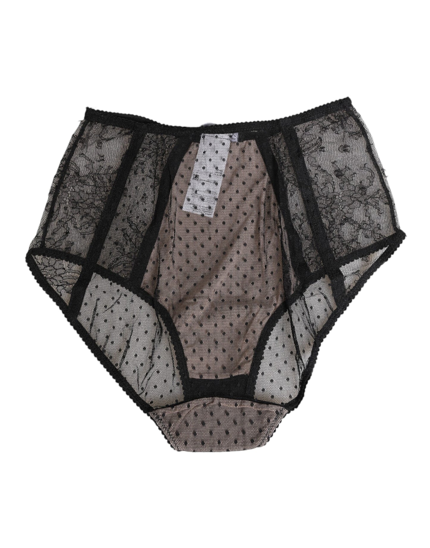 Sous-vêtements taille haute en dentelle noire transparente à pois Dolce &amp; Gabbana