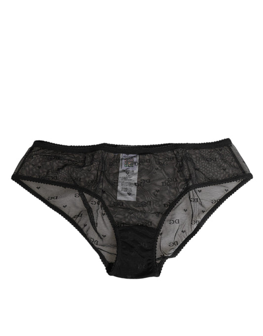 Sous-vêtements Dolce &amp; Gabbana en maille transparente noire et dentelle à pois avec logo