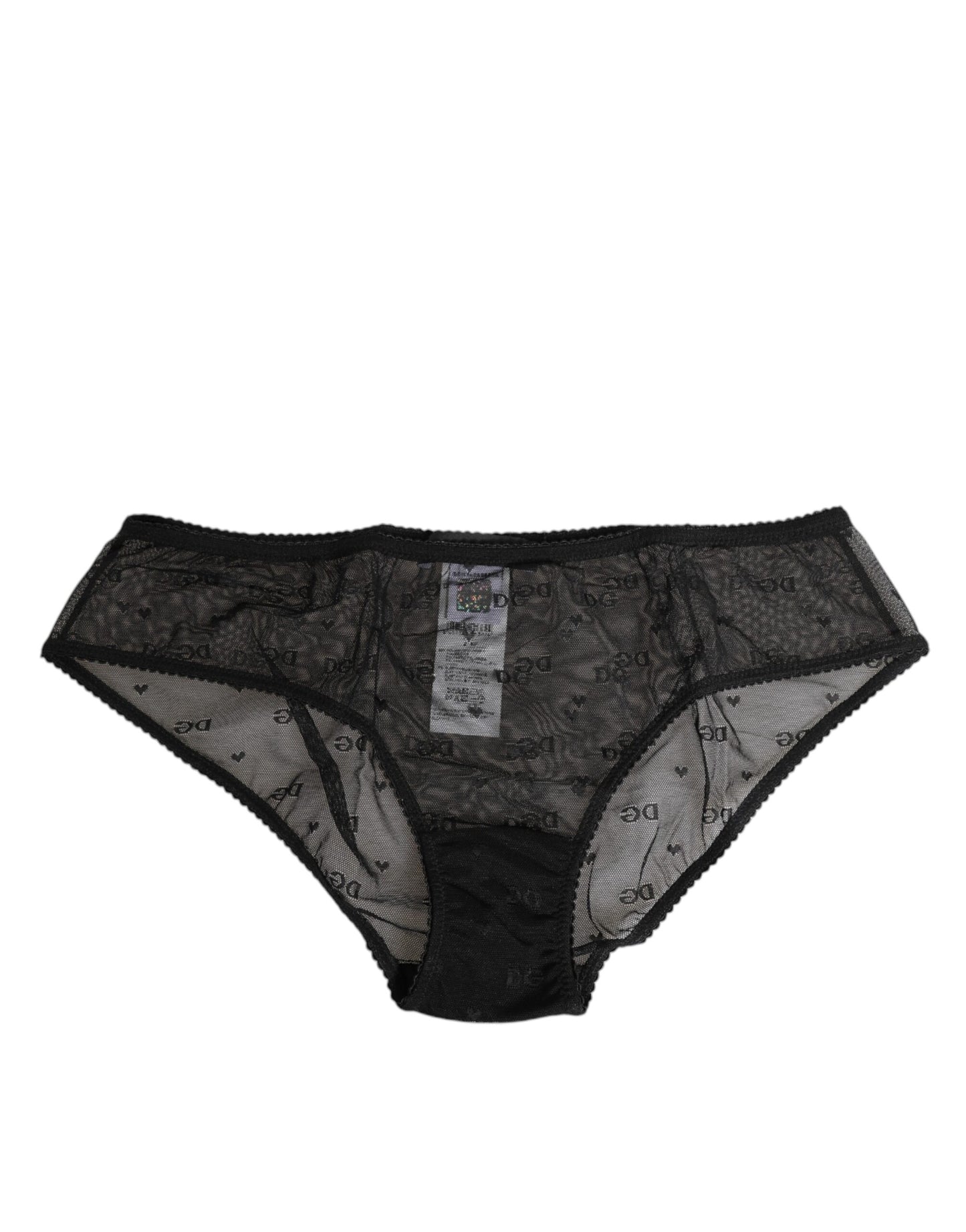 Sous-vêtements Dolce &amp; Gabbana en maille transparente noire et dentelle à pois avec logo