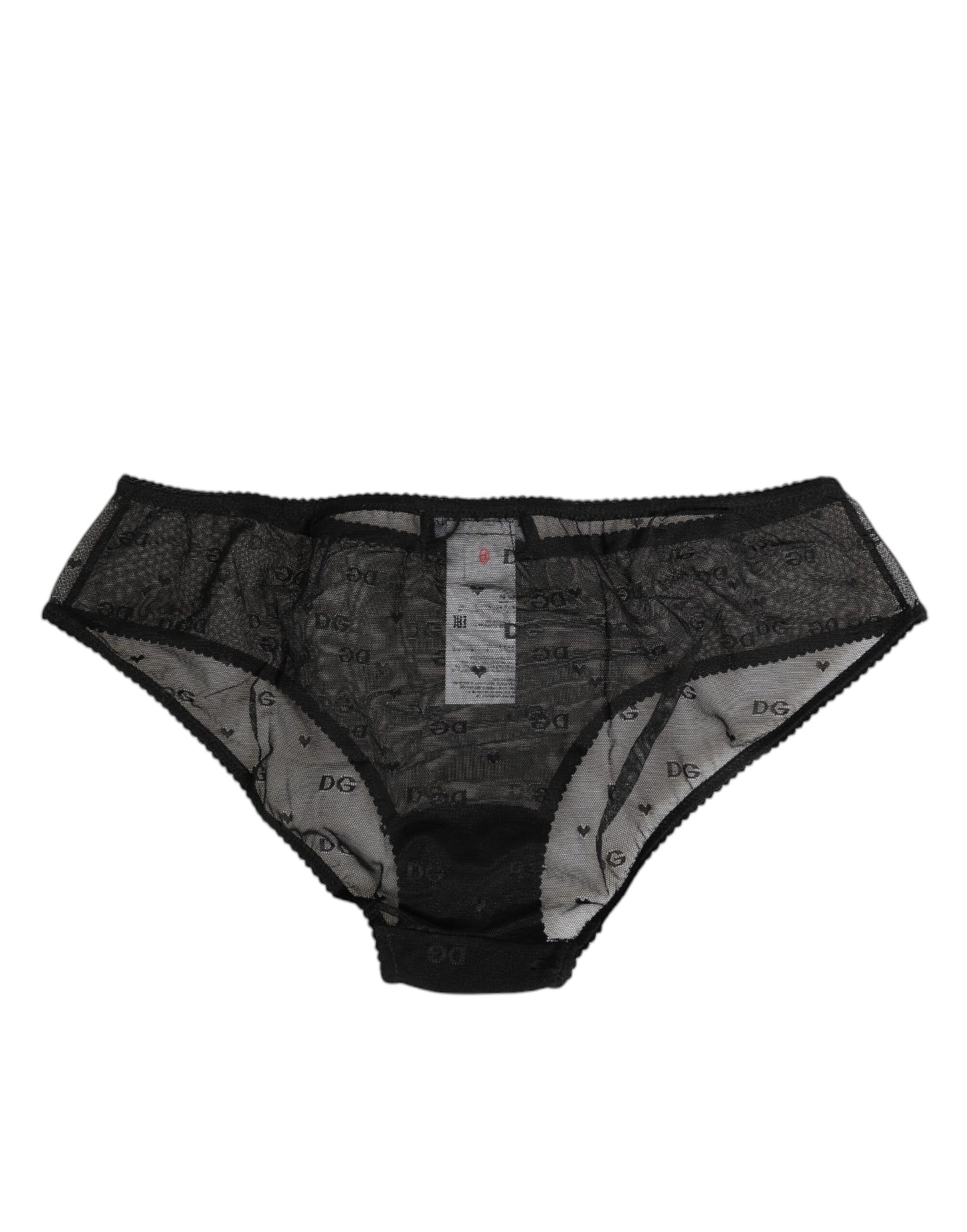 Sous-vêtements Dolce &amp; Gabbana en maille transparente noire et dentelle à pois avec logo