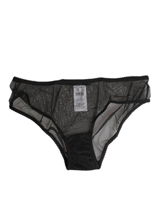 Dolce &amp; Gabbana - Culotte de bikini noire en dentelle transparente
