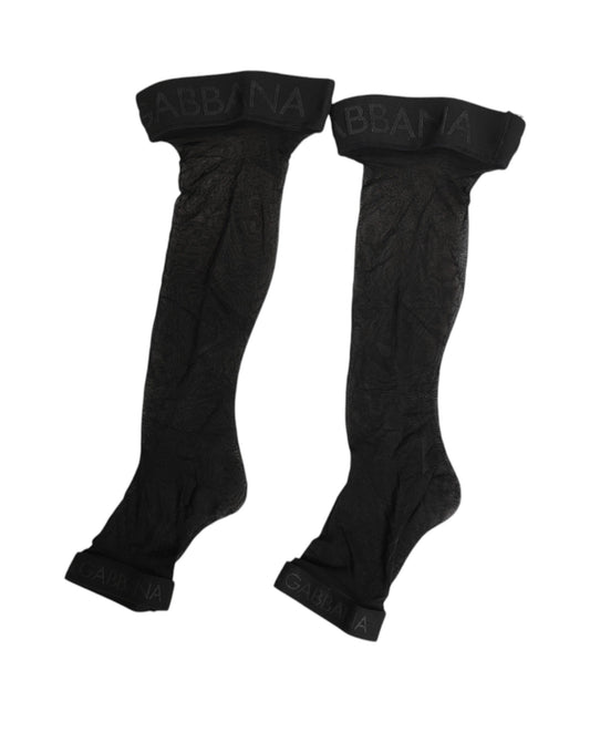 Chaussettes montantes en nylon transparent noir Dolce &amp; Gabbana avec bande logo