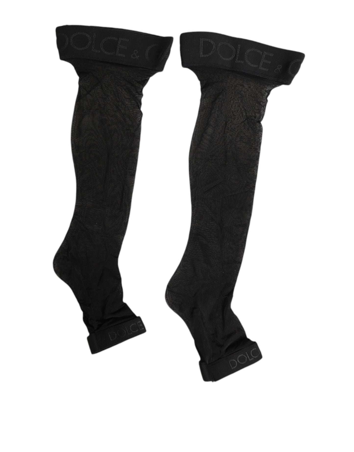Chaussettes montantes en nylon transparent noir Dolce &amp; Gabbana avec bande logo
