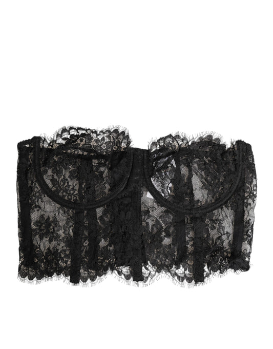 Dolce &amp; Gabbana - Bustier en dentelle florale noire - Sous-vêtements