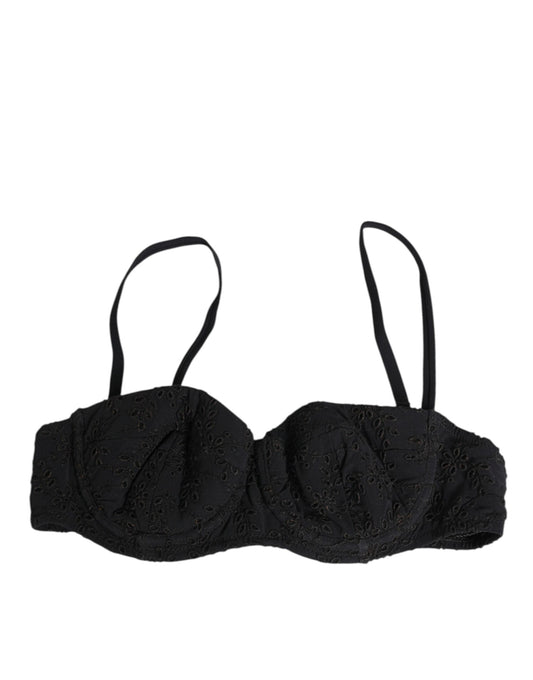 Dolce & Gabbana Black Polyester Embroidered Underwire Bra Underwear
