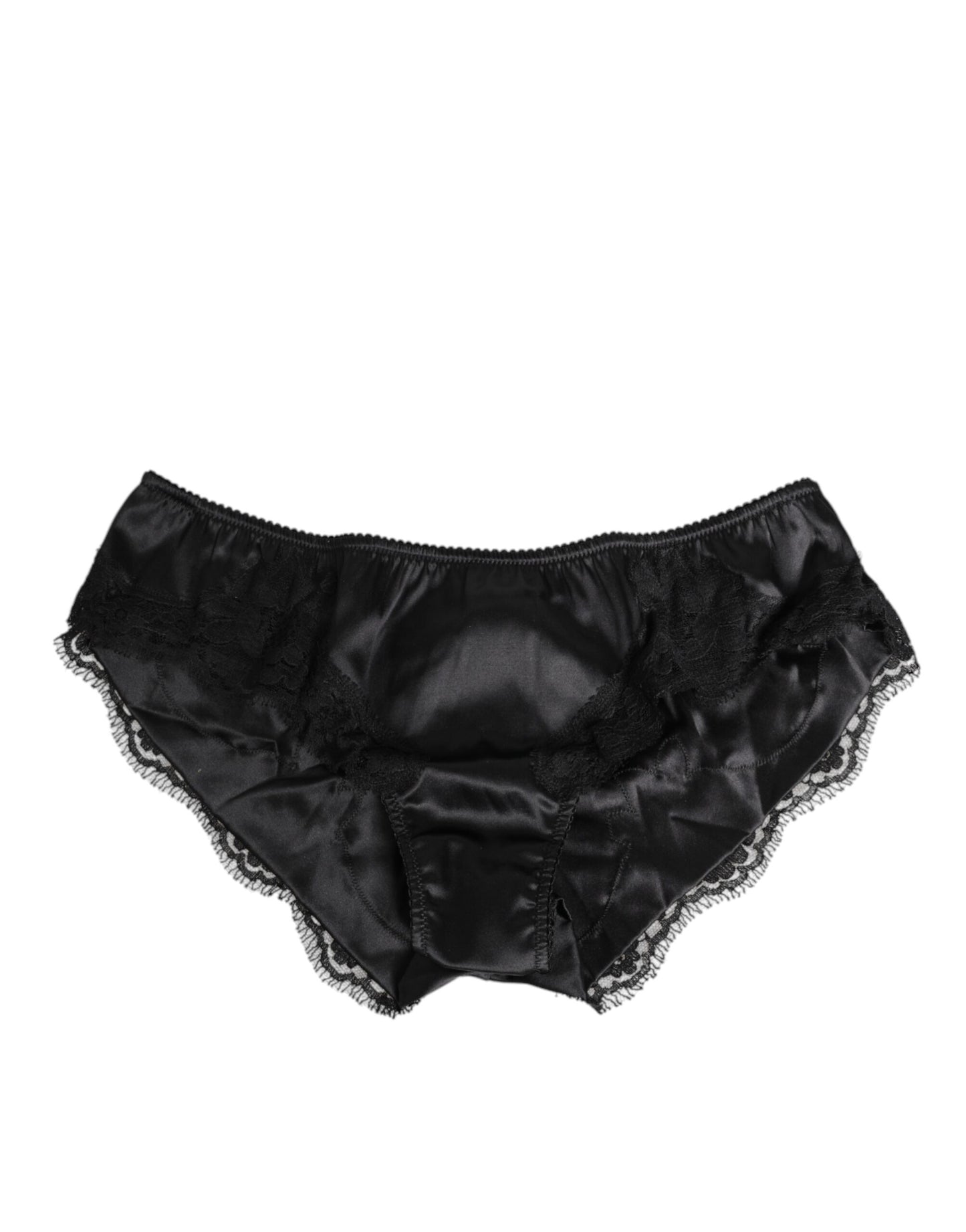 Dolce &amp; Gabbana – Slip aus schwarzem Seidensatin mit Spitzenbesatz