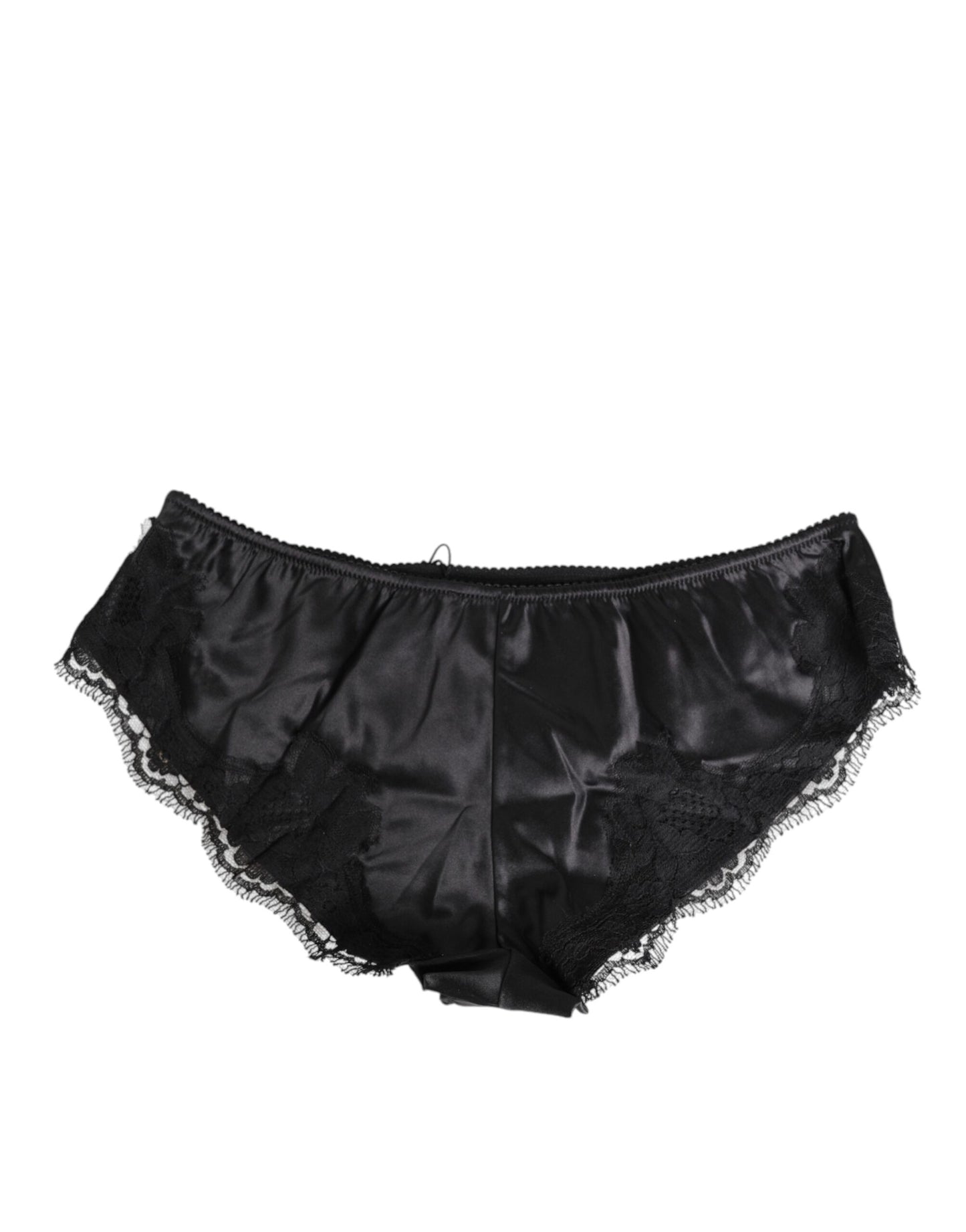 Dolce &amp; Gabbana – Slip aus schwarzem Seidensatin mit Spitzenbesatz