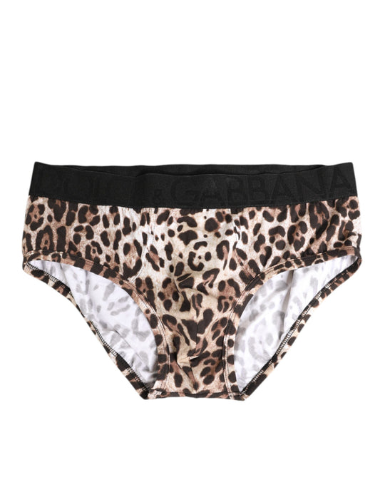 Dolce &amp; Gabbana – Baumwollunterwäsche mit Leopardenmuster und schwarzem Bund