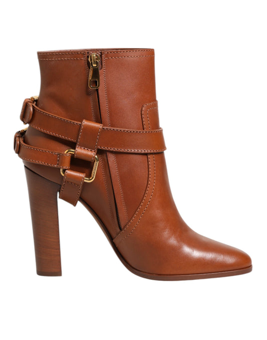 Bottines à boucle en cuir marron Dolce &amp; Gabbana avec logo DG