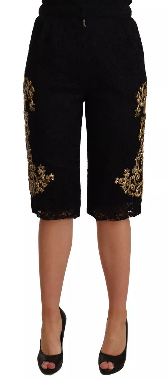 Short Dolce &amp; Gabbana en dentelle noire et or baroque PIÈCE SPÉCIALE