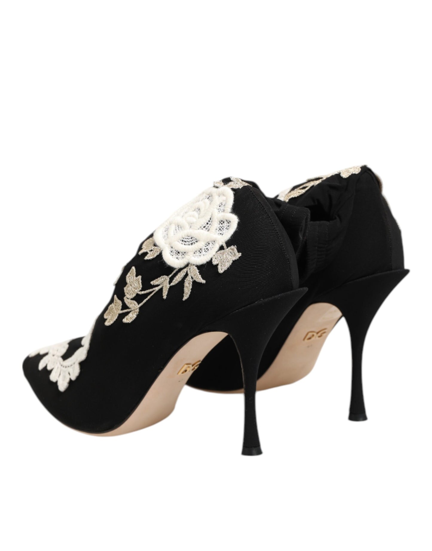 Bottes à talons aiguilles Dolce &amp; Gabbana en jersey brodé noir et blanc