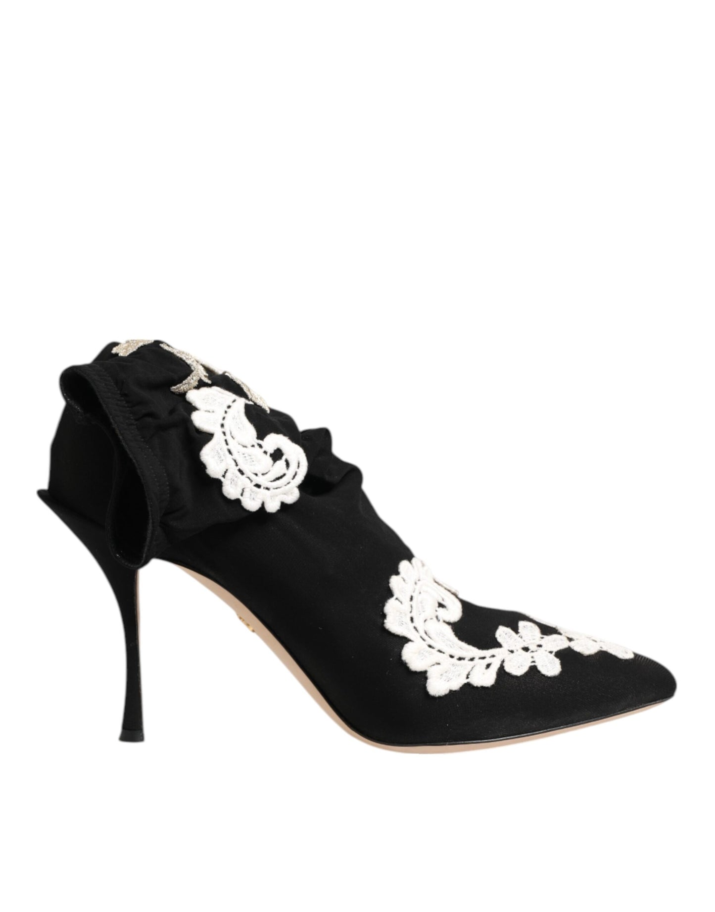 Bottes à talons aiguilles Dolce &amp; Gabbana en jersey brodé noir et blanc
