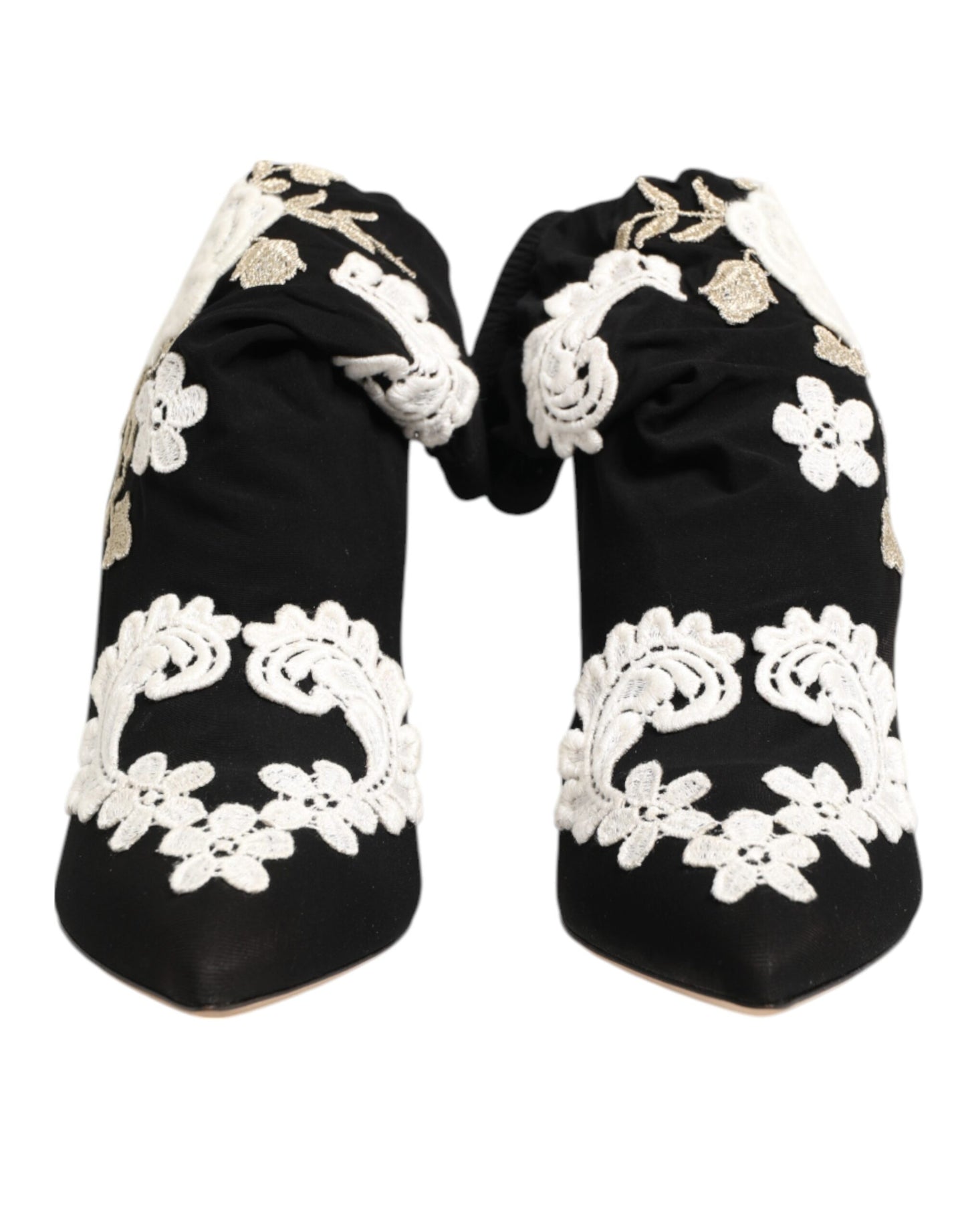 Bottes à talons aiguilles Dolce &amp; Gabbana en jersey brodé noir et blanc