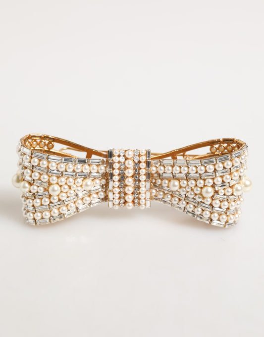 Broche Dolce &amp; Gabbana en laiton doré ornée de fausses perles et de cristaux