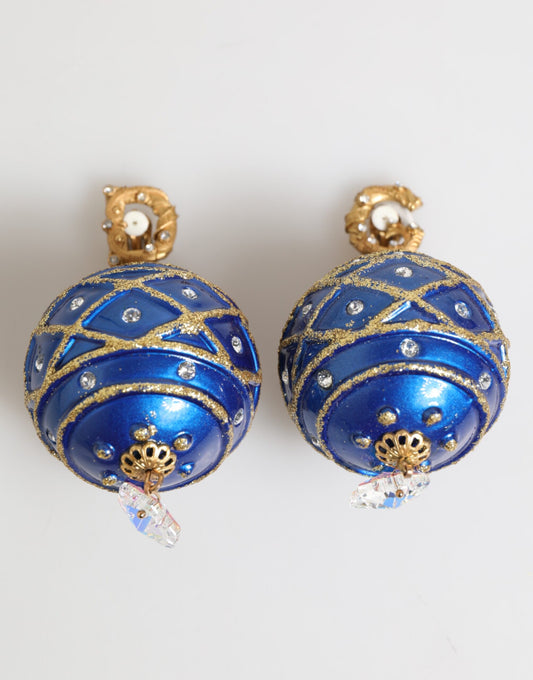 Boucles d'oreilles à clip Dolce &amp; Gabbana en laiton doré et cristal bleu boule de Noël
